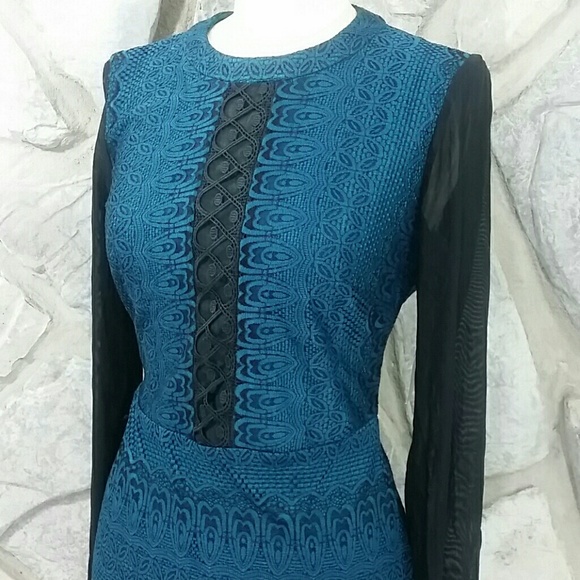 NWT Guess Teal Green & Black Lace Dress - Picture 2 of 4